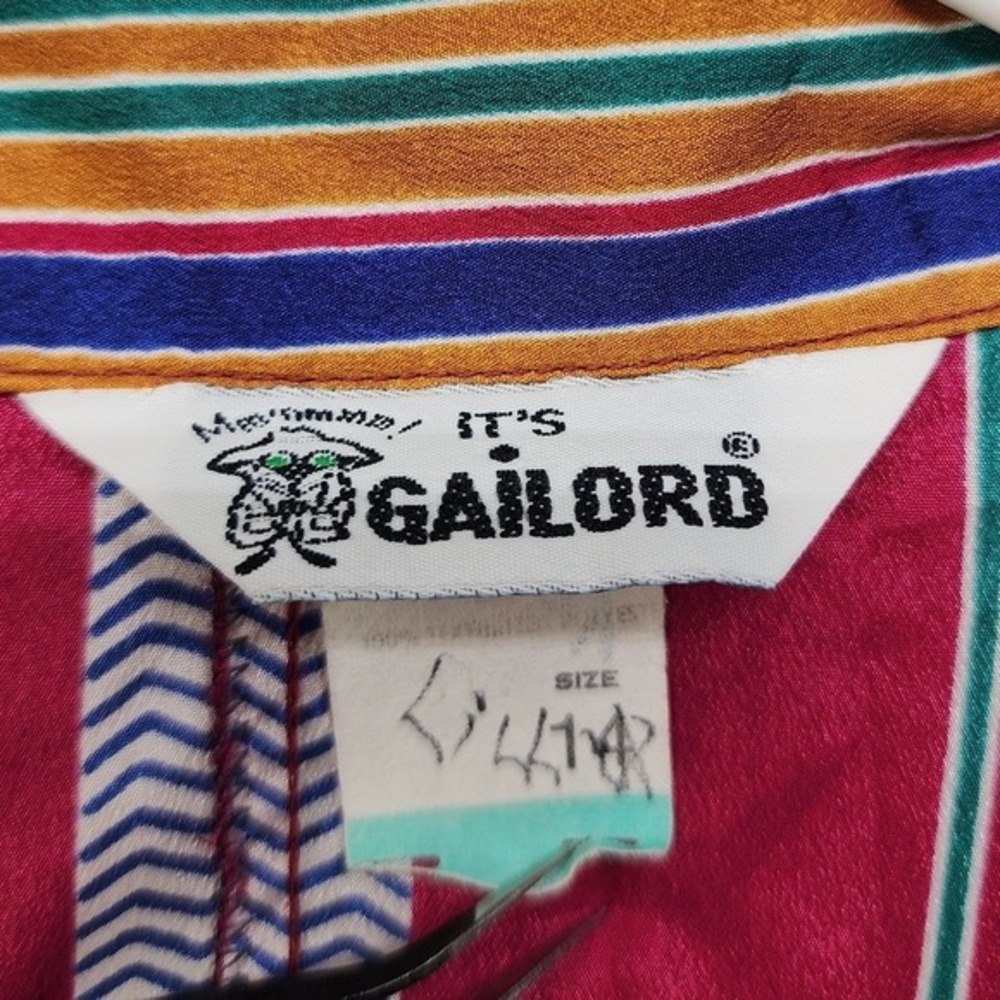 Vintage Its Gailord Top Womens L Multicolor Striped Button Down Balloon Sleeve - Picture 6 of 10